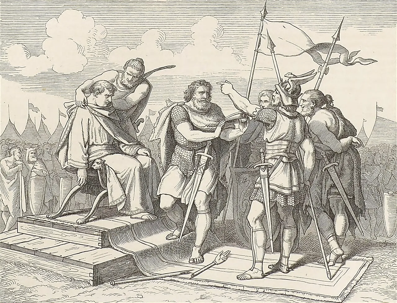 Alarico depone l'imperatore fantoccio Prisco Attalo, 410 d.C.