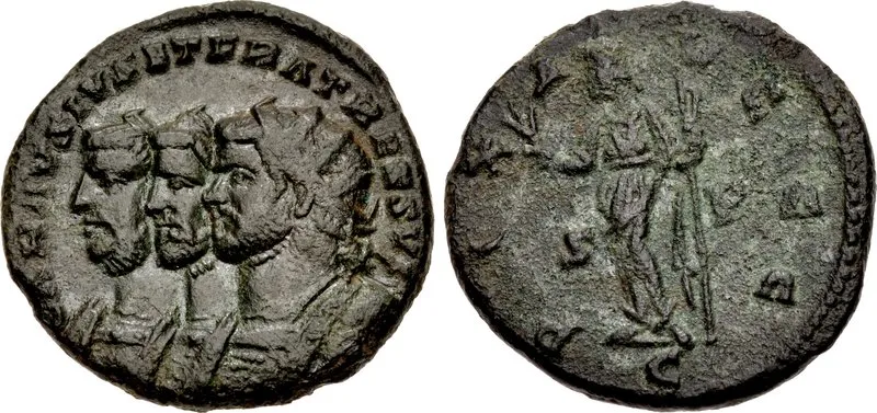 Antoniniano di Carausio coi tre Augusti