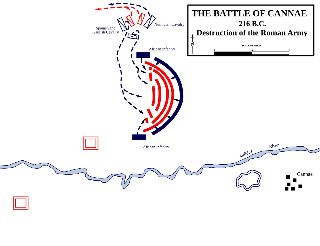 Schema della battaglia di Canne: il doppio avvolgimento di Annibale, 216 a.C.