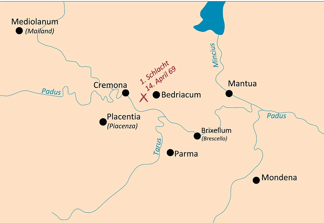 Mappa della prima battaglia di Bedriaco, 69 d.C.