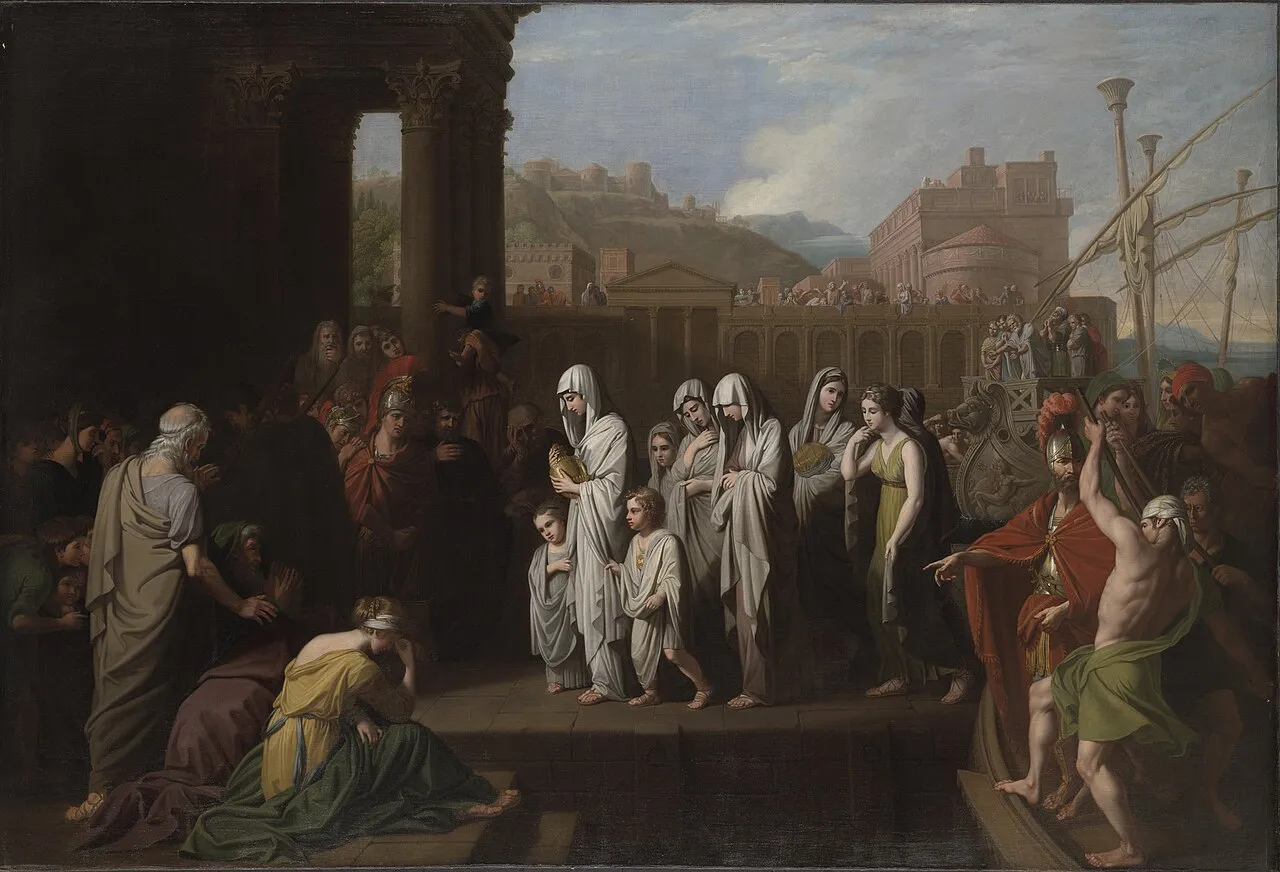 Dipinto di Benjamin West: Agrippina sbarca a Brindisi con le ceneri di Germanico