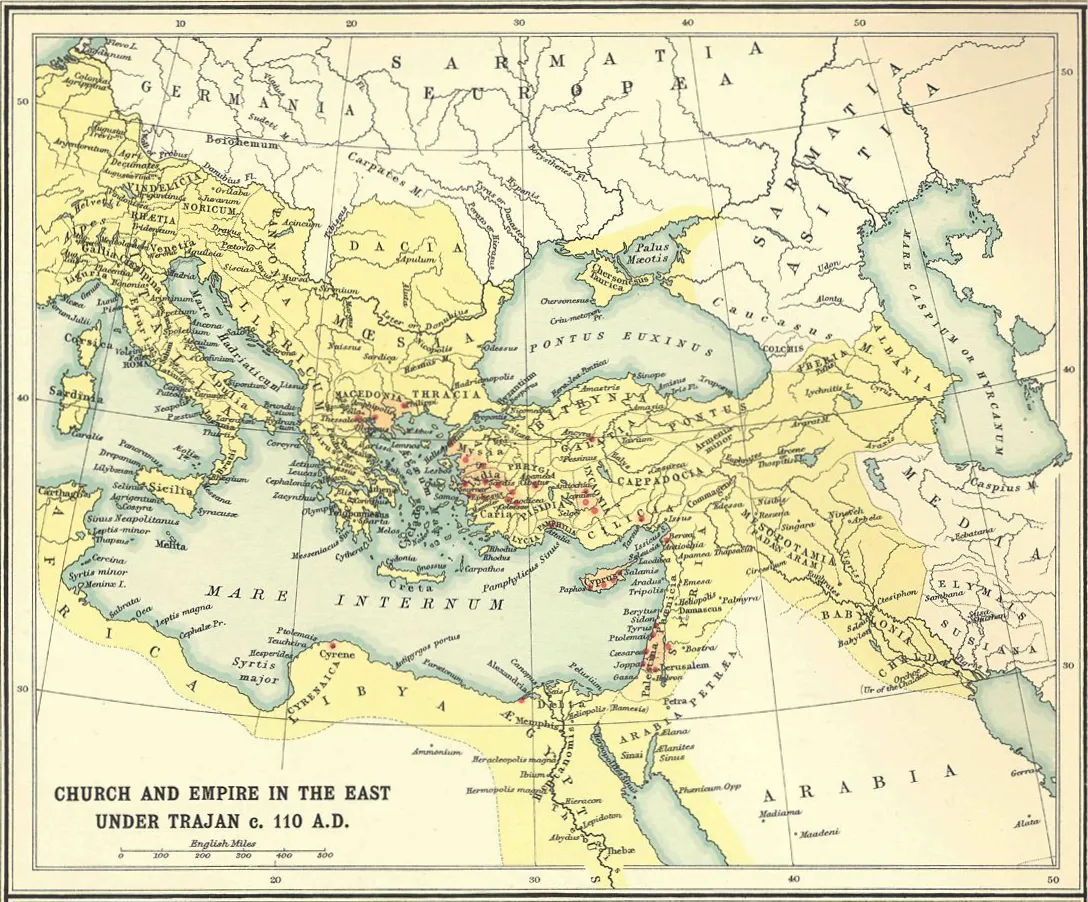 Mappa dell'Impero Romano in Oriente sotto Traiano