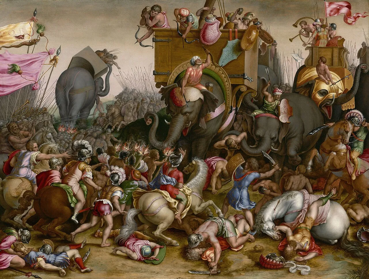 Cornelis Cort, La battaglia di Zama (1567), incisione su disegno di Giulio Romano