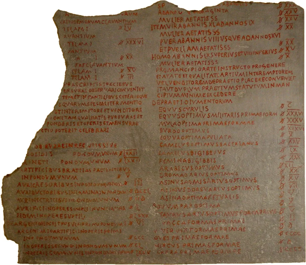 Frammento dell'Editto sui prezzi massimi di Diocleziano, 301 d.C., Antikensammlung Berlino
