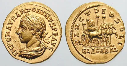 Aureo di Elagabalo con Sol Invictus