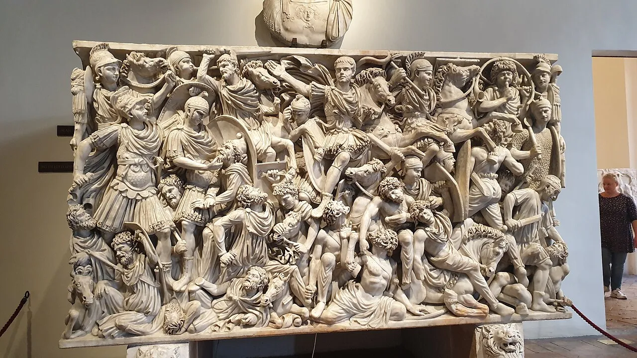 Grande Sarcofago Ludovisi — battaglia tra Romani e barbari, ca. 250-260 d.C., Palazzo Altemps