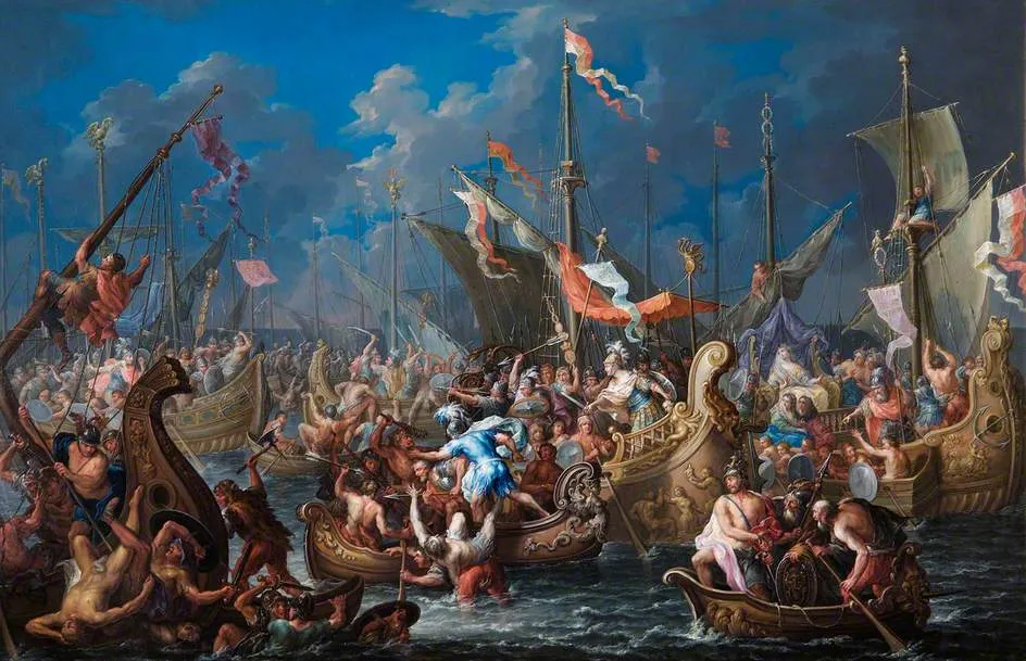 Johann Georg Platzer — Antonio e Cleopatra alla battaglia di Azio
