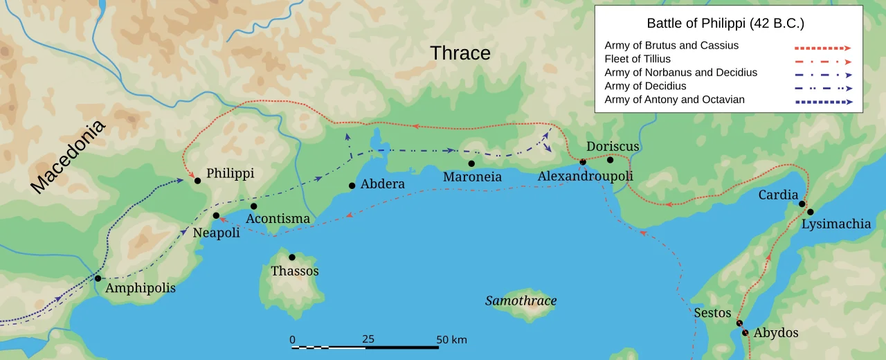 Mappa della campagna di Filippi, 42 a.C.