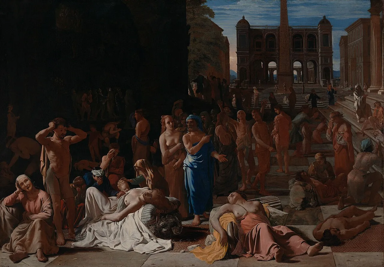 Dipinto della peste in una città antica