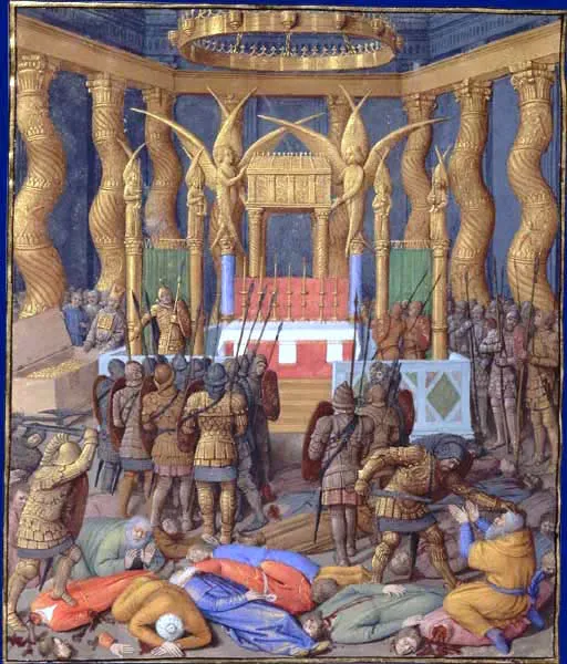 Pompeo nel Tempio di Gerusalemme — miniatura di Jean Fouquet, c. 1470
