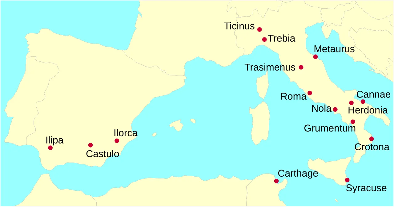 Mappa delle offensive nelle Guerre Puniche