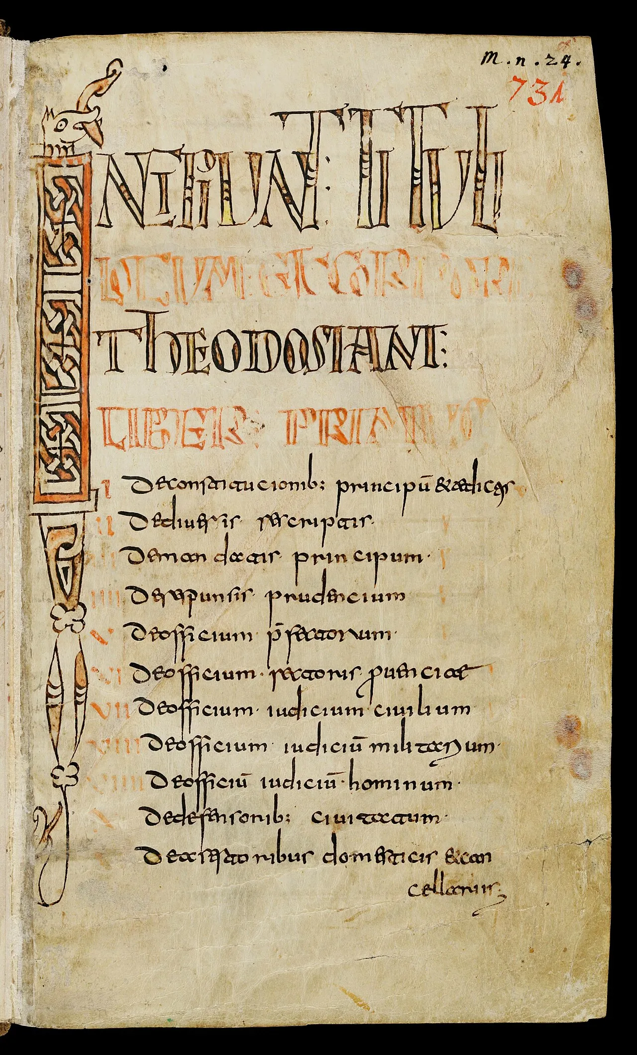 Frontespizio miniato del Codex Theodosianus nel Breviario di Alarico — San Gallo, Ms. Sang. 731