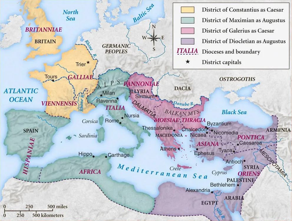 Mappa della Tetrarchia, 293–305 d.C.