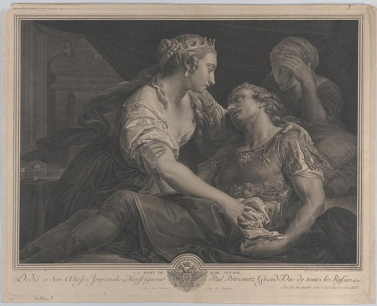 La morte di Marco Antonio con Cleopatra a sinistra (incisione, Metropolitan Museum)