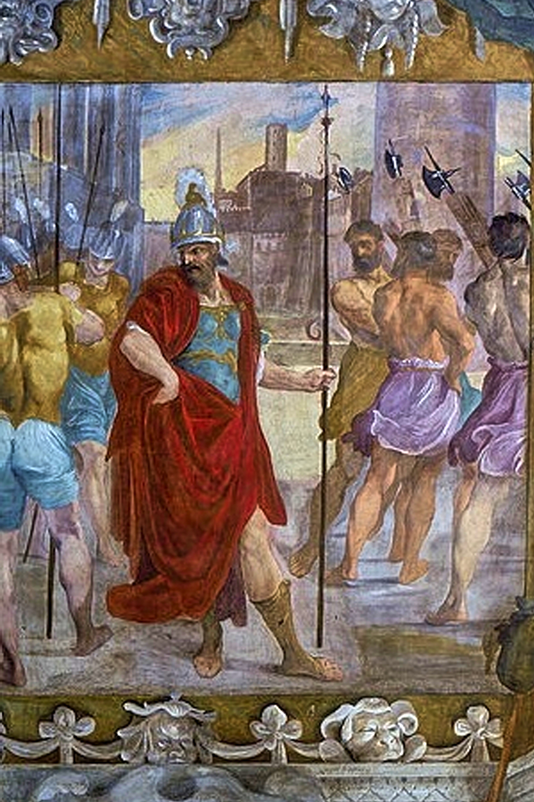 Romolo traccia con l'aratro il solco sacro di Roma, affresco dei Carracci
