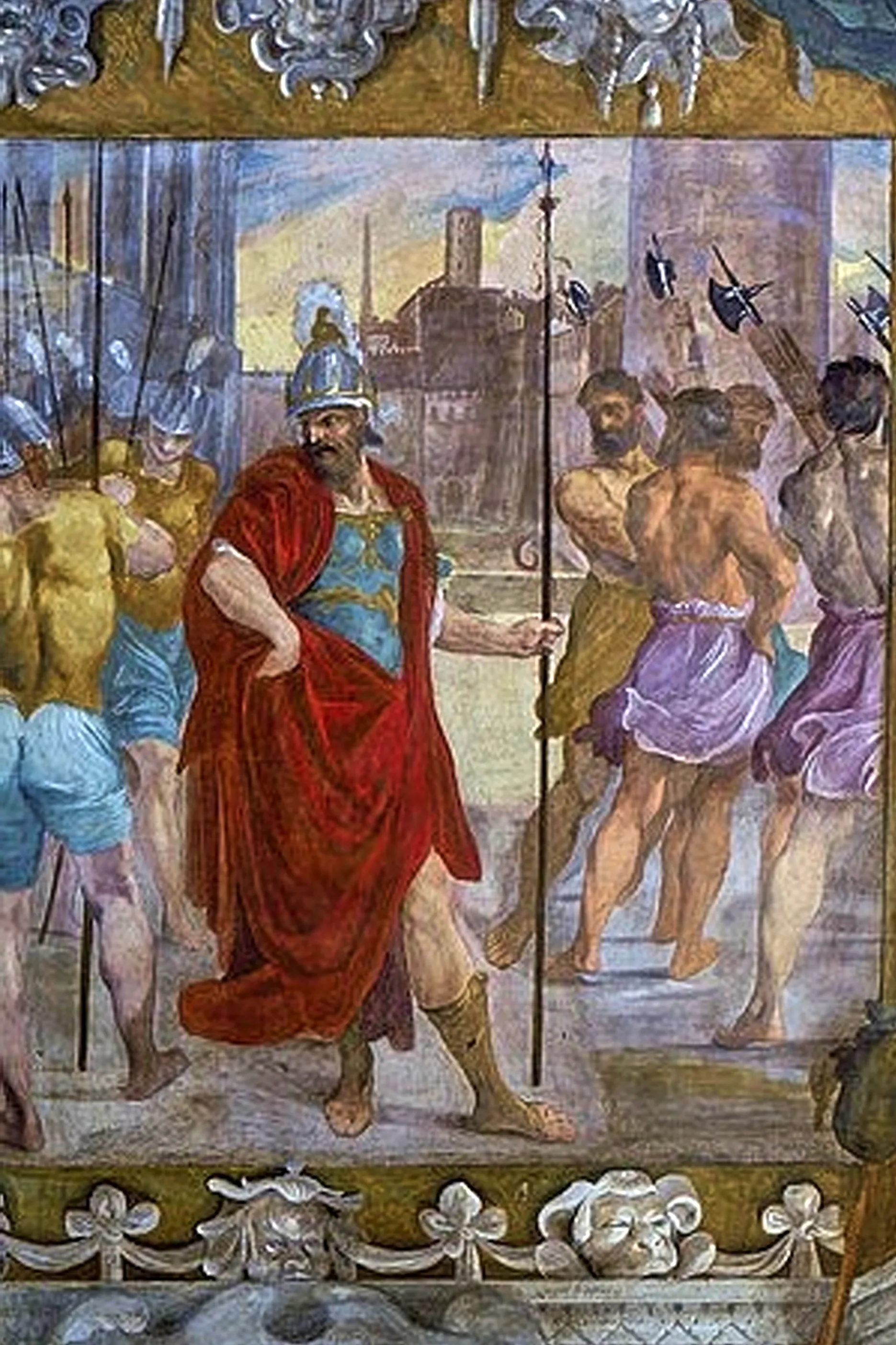 Romolo traccia con l'aratro il solco sacro di Roma, affresco dei Carracci